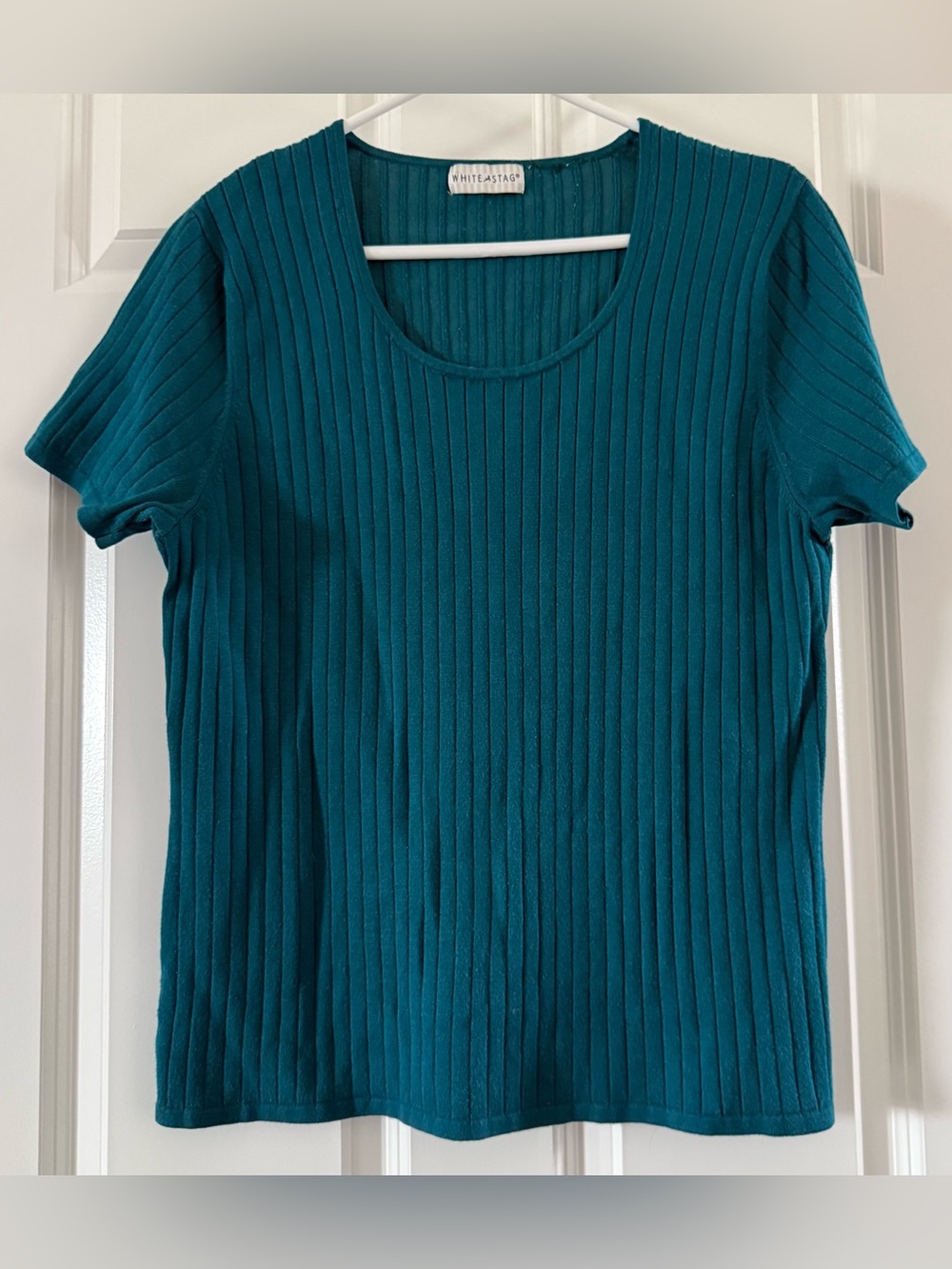 White Stag Teal Ribbed Short Sleeve Scoop Neck Top